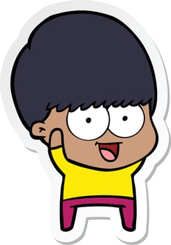 sticker of a happy cartoon boy waving vector