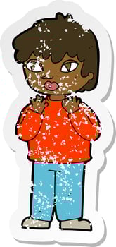 retro distressed sticker of a cartoon worried person vector