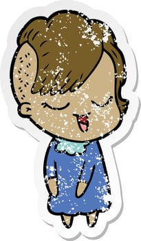 distressed sticker of a happy cartoon girl vector