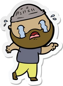 sticker of a cartoon bearded man crying vector
