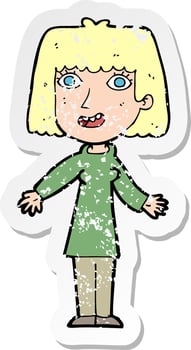 retro distressed sticker of a cartoon happy woman vector