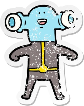 distressed sticker of a friendly cartoon alien vector
