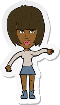 sticker of a cartoon woman waving away vector