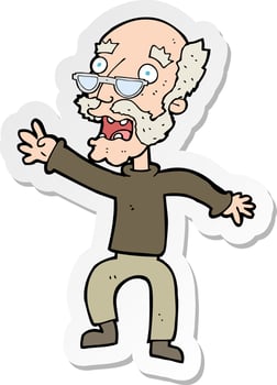 sticker of a cartoon frightened old man vector