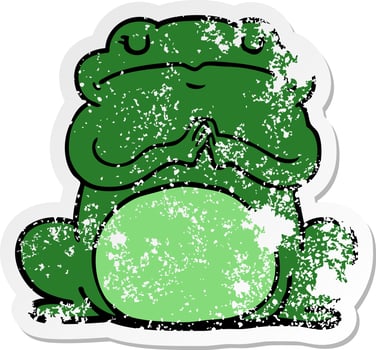 distressed sticker of a cartoon arrogant frog vector