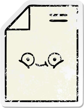 distressed sticker of a cute cartoon sheet of paper vector