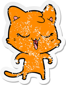 distressed sticker of a happy cartoon cat vector