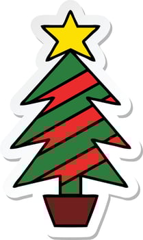 sticker of a cute cartoon christmas tree vector