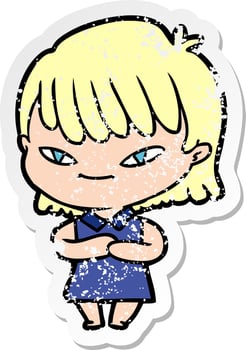 distressed sticker of a cartoon woman vector