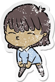 distressed sticker of a cartoon woman vector