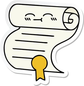 sticker of a cute cartoon contract vector
