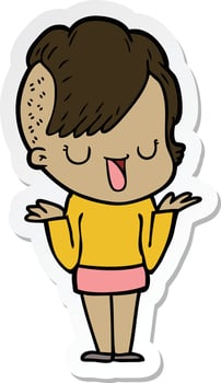 sticker of a cute cartoon girl with hipster haircut vector