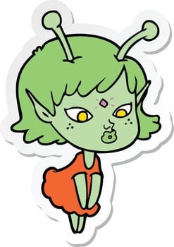 sticker of a pretty cartoon alien girl vector