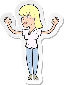 sticker of a cartoon woman throwing hands in air vector