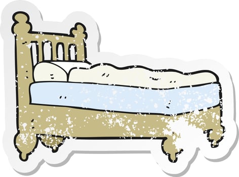 retro distressed sticker of a cartoon bed vector