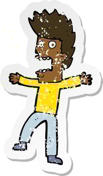 retro distressed sticker of a cartoon terrified man vector