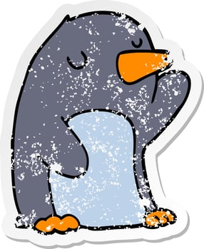 distressed sticker of a cartoon penguin vector