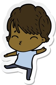 sticker of a cartoon woman thinking vector