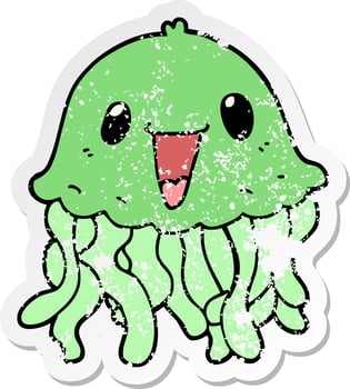 distressed sticker of a cartoon jellyfish vector