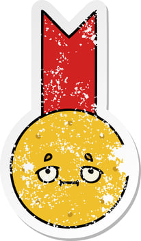 distressed sticker of a cute cartoon gold medal vector
