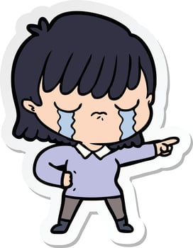 sticker of a cartoon woman crying vector