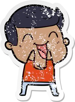 distressed sticker of a cartoon man laughing vector