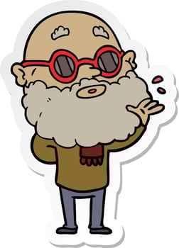 sticker of a cartoon curious man with beard and sunglasses vector
