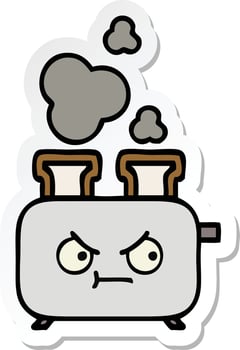 sticker of a cute cartoon of a toaster vector