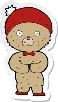 sticker of a cartoon teddy bear vector