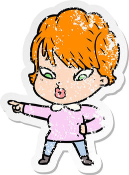 distressed sticker of a cartoon woman vector