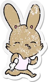 distressed sticker of a cartoon running rabbit vector