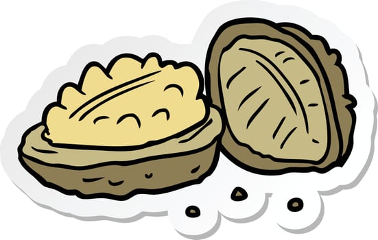 sticker of a cartoon walnuts vector