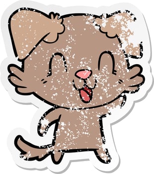 distressed sticker of a laughing cartoon dog vector