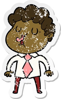 distressed sticker of a cartoon man singing vector