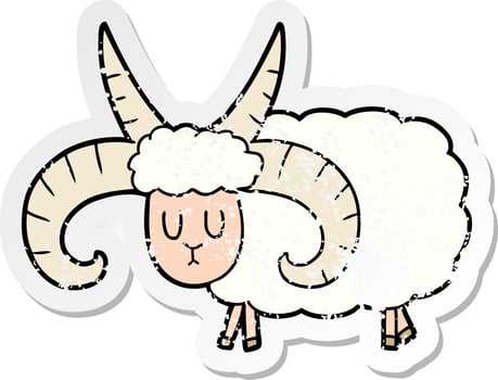 distressed sticker of a cartoon long horned ram vector