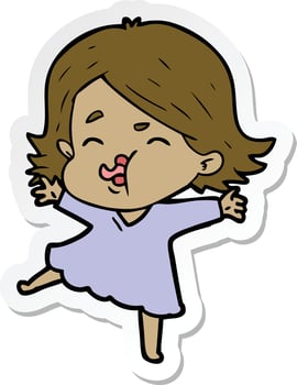 sticker of a cartoon girl pulling face vector