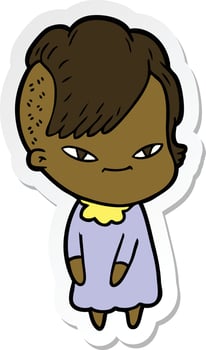 sticker of a cute cartoon girl with hipster haircut vector