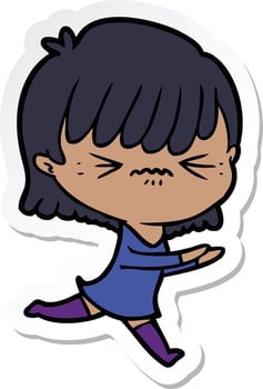 sticker of a annoyed cartoon girl vector