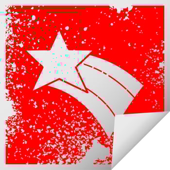 distressed square peeling sticker symbol shooting rainbow star vector
