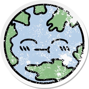 distressed sticker of a cute cartoon planet earth vector