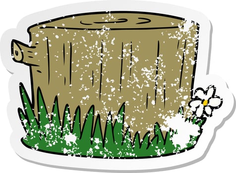 distressed sticker of a cartoon tree stump vector