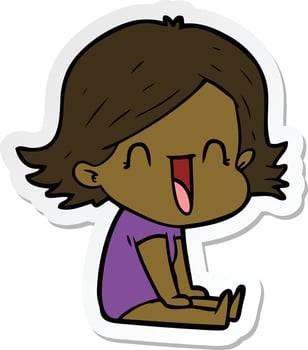 sticker of a cartoon happy woman vector