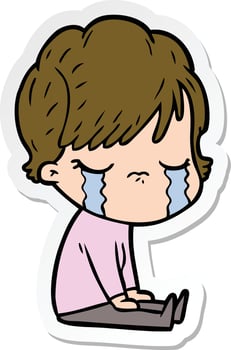 sticker of a cartoon woman crying vector