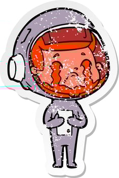 distressed sticker of a cartoon crying astronaut vector