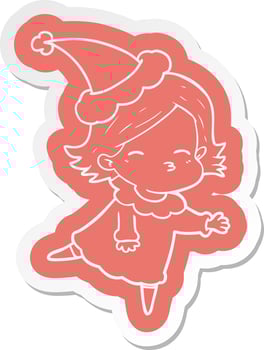 cartoon  sticker of a woman wearing santa hat vector