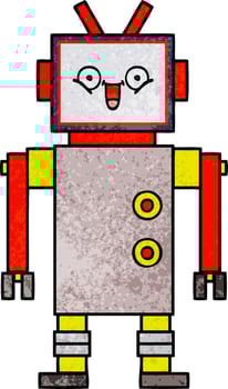 retro grunge texture cartoon happy robot vector