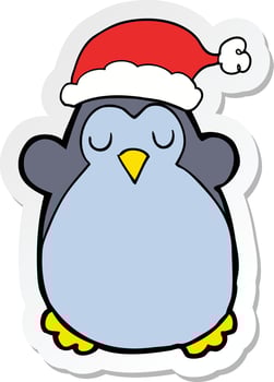 sticker of a cute christmas penguin vector