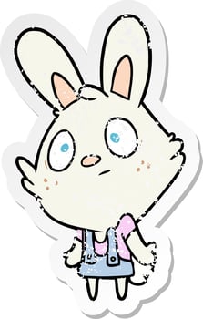 distressed sticker of a cartoon rabbit shrugging shoulders vector
