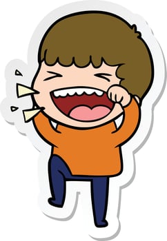 sticker of a cartoon laughing man vector