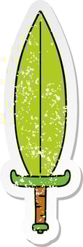 distressed sticker cartoon doodle of a magic leaf knife vector
